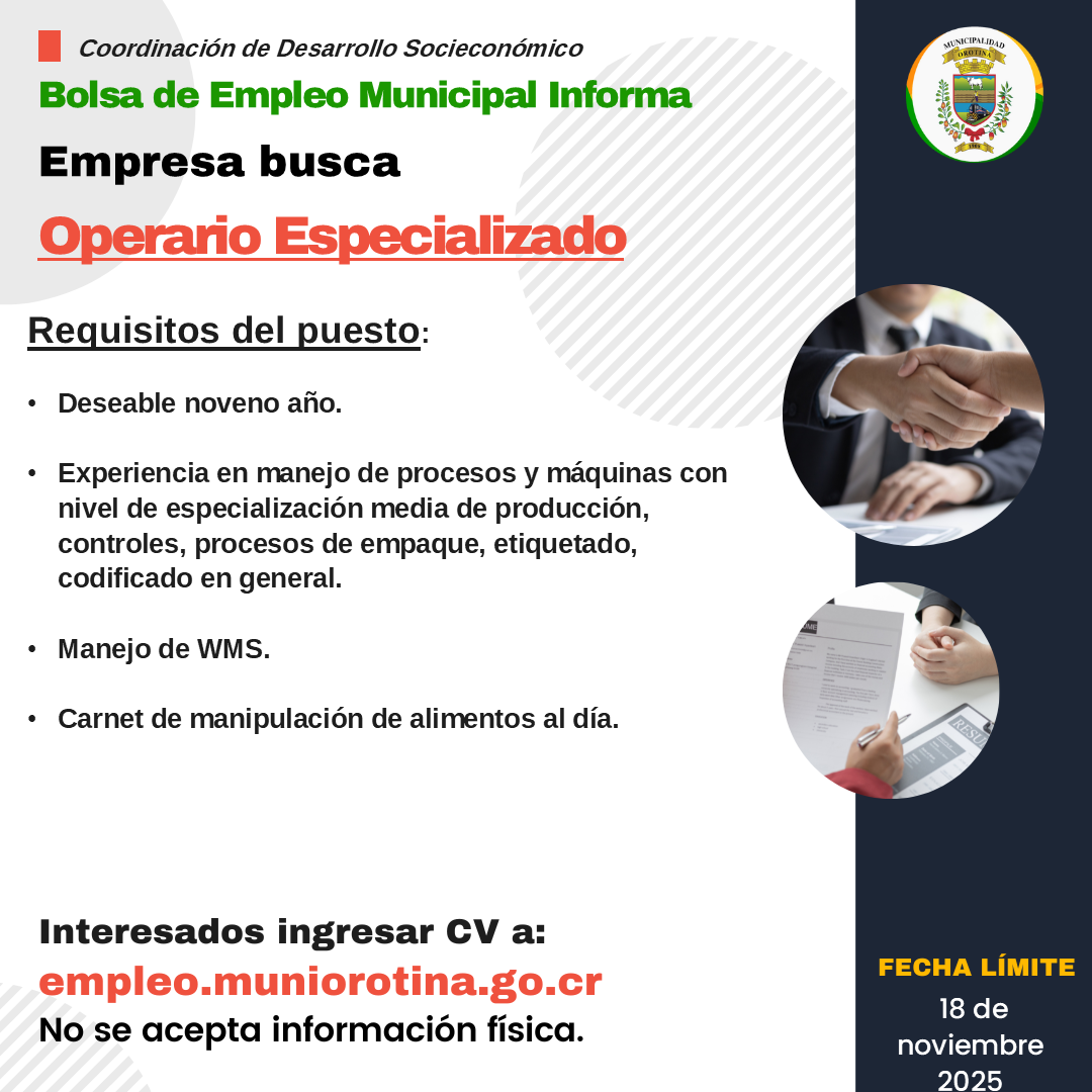 SE BUSCA OPERARIO ESPECIALIZADO